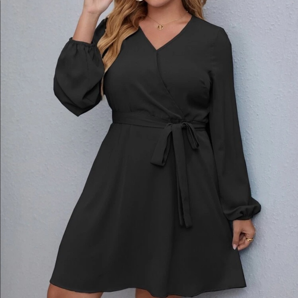 Plus size lantern sleeve dress black - Picture 7 of 15